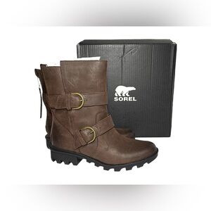 NEW Sorel Phoenix Moto Slip On Waterproof Leather Boots Cattail Brown Size 9.5